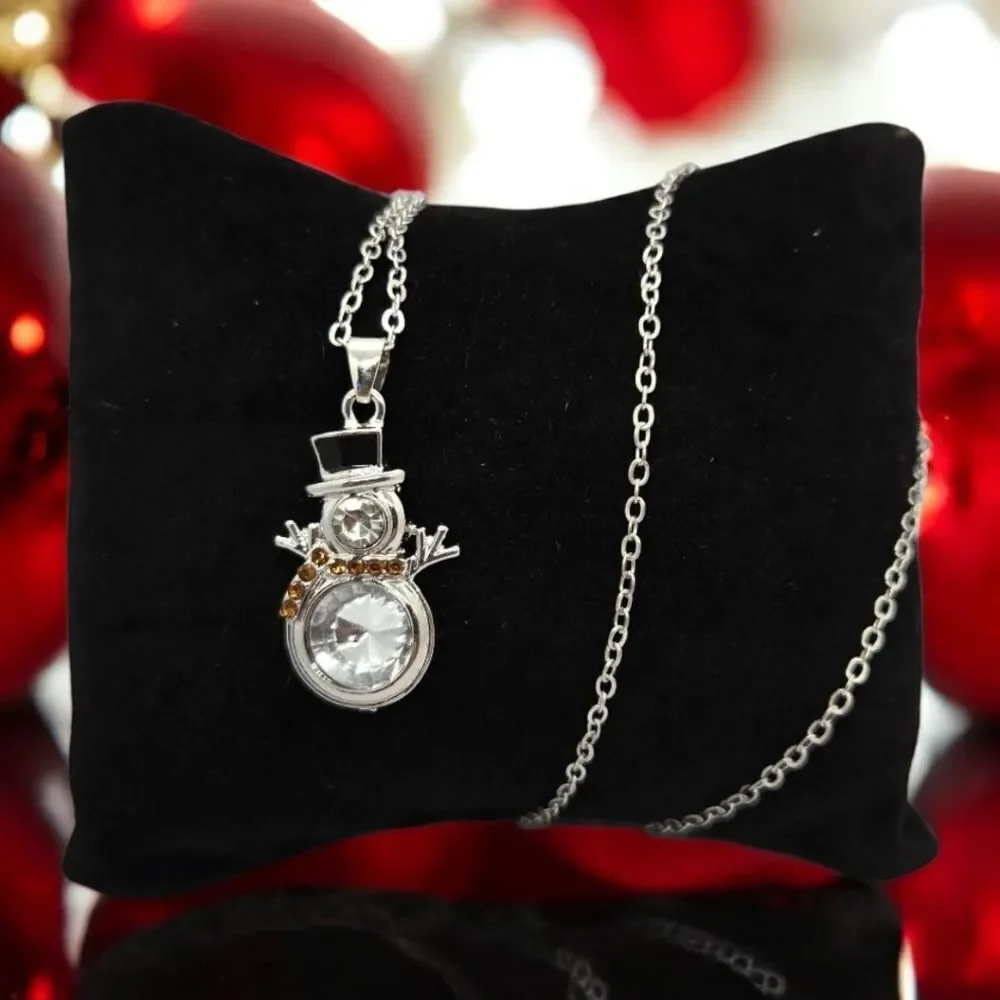 Snowman ☃️ Rhinestone Christmas Tree Pendant Necklace Holiday Winter Jewelry NEW
